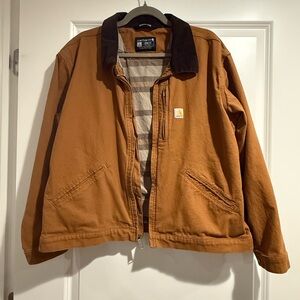 Carhartt Men's Tan Jacket with Brown Collar